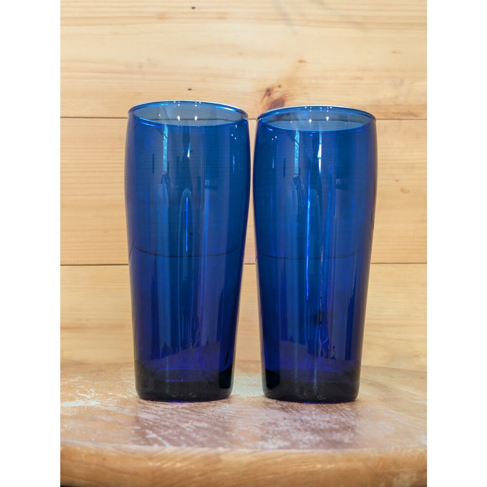 Vintage Cobalt Blue Tapered Tumblers - Set of 2 - Modern Minimalist - 6 3/8"
